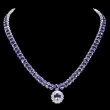 14k W Gold 76ct Tanzanite 1.70ct Diamond Necklace