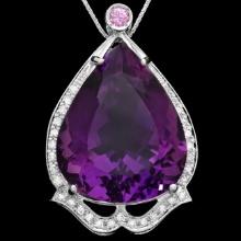 14k Gold 49ct Amethyst 0.50ct Diamond Pendant