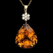 14K Gold 41.00ct Citrine Diamond Pendant