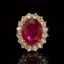 14k Gold 7.27ct Ruby 1.70ct Diamond Ring