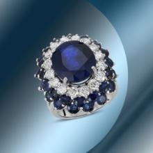 14K Gold 18.44cts Sapphire & 1.68cts Diamond Ring