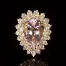 14K Gold 6.88ct Morganite 2.67ct Diamond Ring