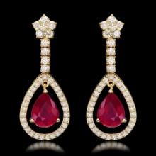 14k Yellow Gold 9.21ct Ruby 2.75ct Diamond Earrings