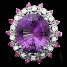 14k Gold 6.50ct Amethyst 0.35ct Diamond Ring