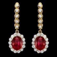 14k Gold 5.00ct Ruby 1.40ct Diamond Earrings