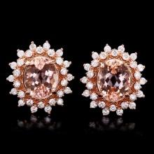 14k Rose 8ct Morganite 1.75ct Diamond Earrings