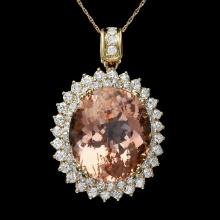 14k Gold 27ct Morganite 3ct Diamond Pendant