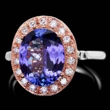 14k Gold 5ct Tanzanite .40ct Diamond Ring