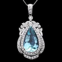 14k Gold 16ct Aquamarine 2ct Diamond Pendant