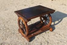 WOODEN WAGON WHEEL TABLE