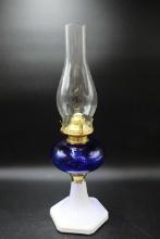 Milk Glass & Cobalt Oil Lamp