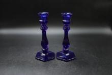 Pair of Cobalt Glass Candlesticks