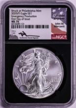 2020(P) Philadelphia $1 American Silver Eagle Coin NGC MS70 Mercanti Signed FDOI