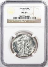 1943-D Walking Liberty Half Dollar Coin NGC MS64