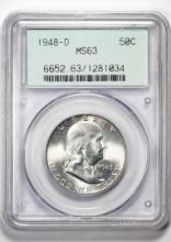 1948-D Franklin Half Dollar Coin PCGS MS63 Old Green Holder 2.1 OGH