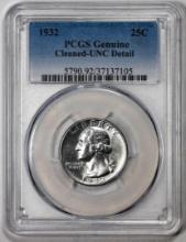 1932 Washington Quarter Coin PCGS Genuine Cleaned Unc Detail