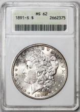 1891-S $1 Morgan Silver Dollar Coin ANACS MS62 Old Soap Box Holder