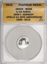 2014 Proof 1/10 oz Platinum JFK Apollo 11 Anniversary Medal ANACS MS68