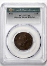 1723 Half Penny Hibernia, Martin Colonial Copper Coin Sydney F. Martin Col. PCGS AU58