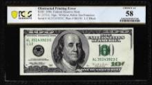 1996 $100 Federal Reserve Note SF Obstructed Printing Error PCGS Choice AU 58