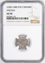 1250-1348 Italy Denaro Ancona Ancient Coin NGC AU58