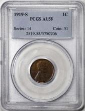 1919-S Lincoln Wheat Cent Coin PCGS AU58