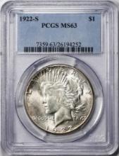 1922-S $1 Peace Silver Dollar Coin PCGS MS63