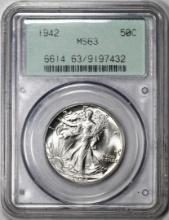 1942 Walking Liberty Half Dollar Coin PCGS MS63 Old Green Biscuit Holder