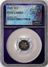 1868 Proof Three Cent Nickel Coin NGC PF65 Cameo Purple Core Amazing Toning