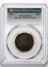 1723 Half Penny Hibernia, Martin Colonial Copper Coin Sydney F. Martin Col. PCGS XF45