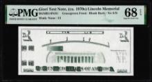 Circa 1970's Lincoln Memorial Giori Test Note PMG Superb Gem Uncirculated 68EPQ