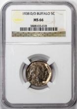 1938-D/D Buffalo Nickel Coin NGC MS66