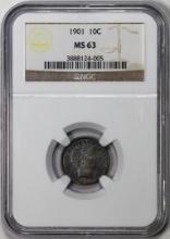 1901 Barber Dime Coin NGC MS63