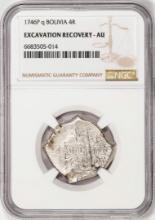 Shipwreck 1746P q Bolivia 4 Reales Silver Coin NGC AU Excavation Recovery