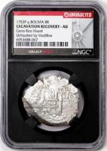 1753P q Bolivia 8 Reales Silver Coin NGC Excavation Recovery AU VaultBox Unvaulted