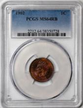 1902 Indian Cent Coin PCGS MS64RB Amazing Toning