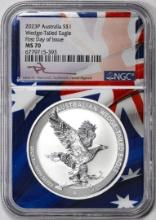 2023P Australia $1 Wedge Tailed Eagle Silver Coin NGC MS70 FDOI Flag Core Mercanti