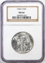 1942-S Walking Liberty Half Dollar Coin NGC MS64