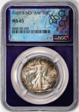 1929-S NO "AW" Walking Liberty Half Dollar Coin NGC MS65 Purple Core