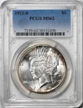 1922-S $1 Peace Silver Dollar Coin PCGS MS62