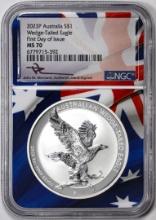 2023P Australia $1 Wedge Tailed Eagle Silver Coin NGC MS70 FDOI Flag Core Mercanti