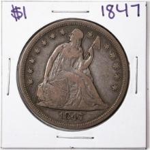 1847 $1 Seated Liberty Silver Dollar Coin