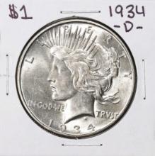 1934-D $1 Peace Silver Dollar Coin