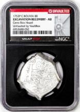 1753P C Bolivia 8 Reales Silver Coin NGC Excavation Recovery AU VaultBox Unvaulted