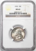 1932 Washington Quarter Coin NGC MS62 Nice Toning