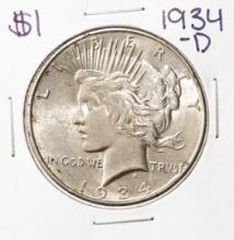 1934-D $1 Peace Silver Dollar Coin