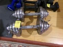 Pair of Chrome Free Weight Dumbells with about 35 LBS. of Weight (Basement)