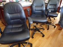 (4) Black High Back Leather Adjustable Chairs, On Wheels, Very Nice (4 X BI