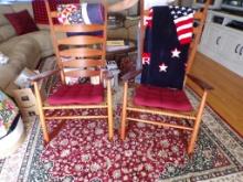 (2) Cherry High-Back Armed Rocking Chairs, Wooden Seats (2 X BID PRICE)