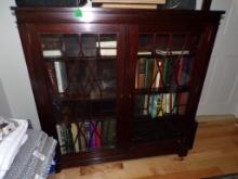 Antique Book Cabinet, (2) Glass Panel Doors, NO KEY, 4-Tier, Dark Stain, 47